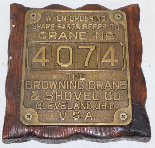 Brass Browning Crane ID Plaque: 4" x 5"