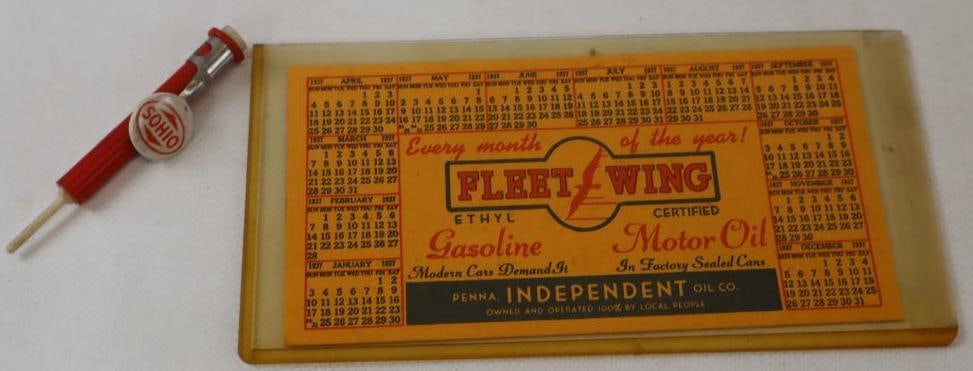 Group of 2 1937 Fleetwing Gas Station Ink Blotter And Sohio Tire Depth Gauge (1 of 2)