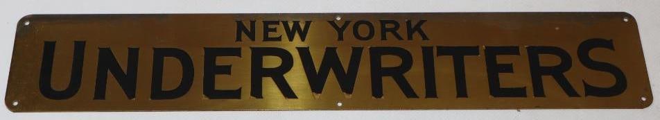Brass Debossed New York Underwriters Advertising Sign (1 of 2)