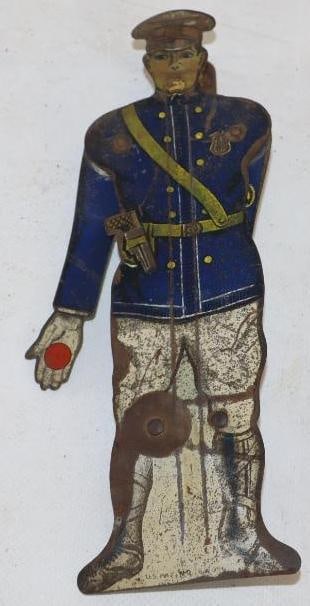 1920's J.C.Lang Safety First Traffic Policeman Tin Litho Rear Window Toy (1 of 2)