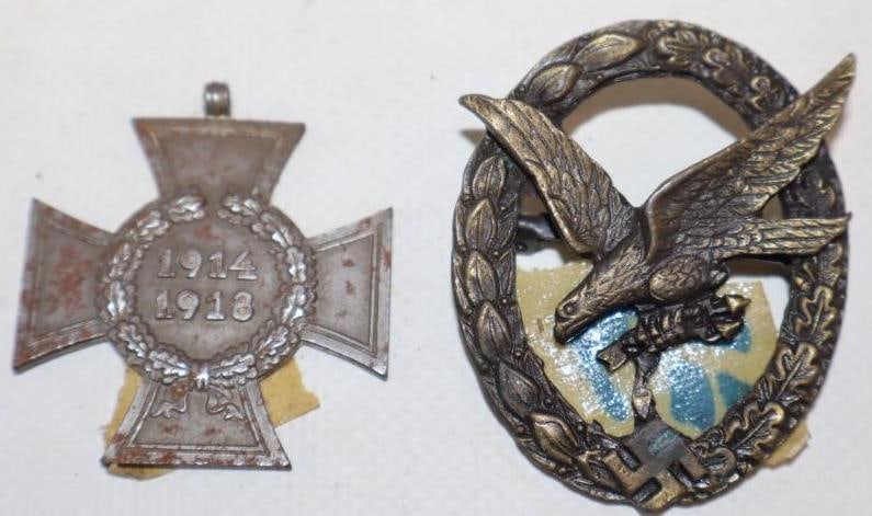 Group of 2 WWI and WWII German Pin Back Badge And Charm (1 of 2)