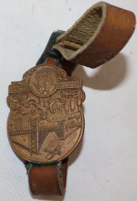 1930's Detroit Michigan Brass Embossed Watch Fob With Car Scene (1 of 2)