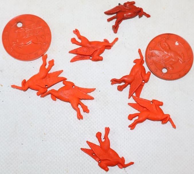 Group of 9 1940's Mobil Pegasus Gas Station Giveaways: largest is 1.25" x 1.25"