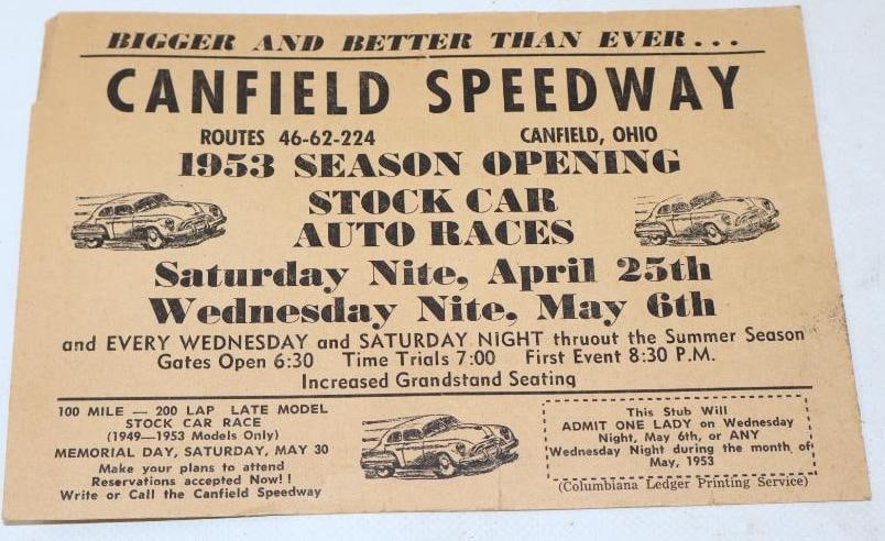 1953 Canfield Speedway Racing Postcard: 7.50" x 5"