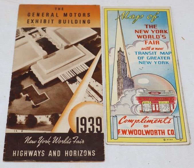 Group of 2 1939 New York World Fair GM Building And Woolworth Road Maps: 9" x 4.50" is the largest