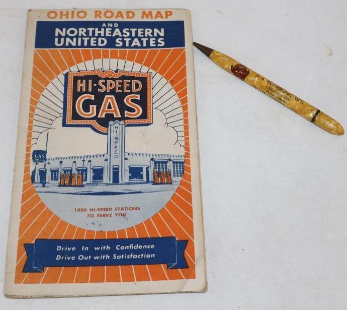 Group of 2 Hi-Speed Gas Station Map And Canton Ohio Lead Pencil: largest is 9" x 5"