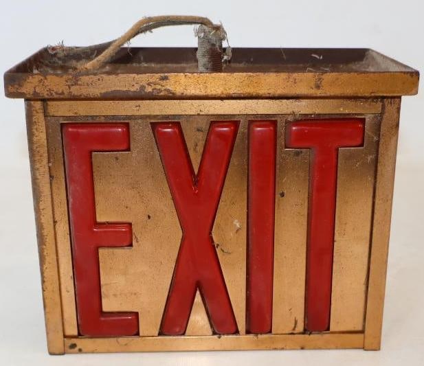 Hanging Brass Illuminated Exit Sign (1 of 4)