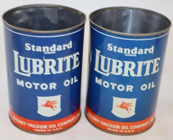 Group of 2 Socony-Vacuum Standard Lubrite Metal 1 Quart Oil Cans (1 of 2)