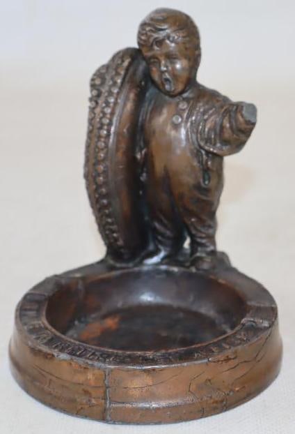 Bronze Fisk Figural "It's Time To Retire Get A Fisk" Advertising Ash Tray (1 of 3)