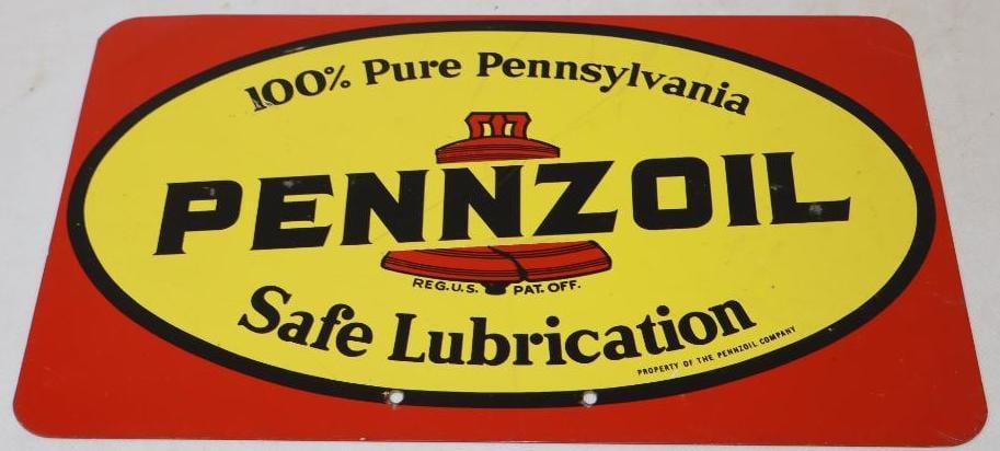 Double Sided Pennzoil Safe Lubrication Metal Rack Topper Display Sign (1 of 2)