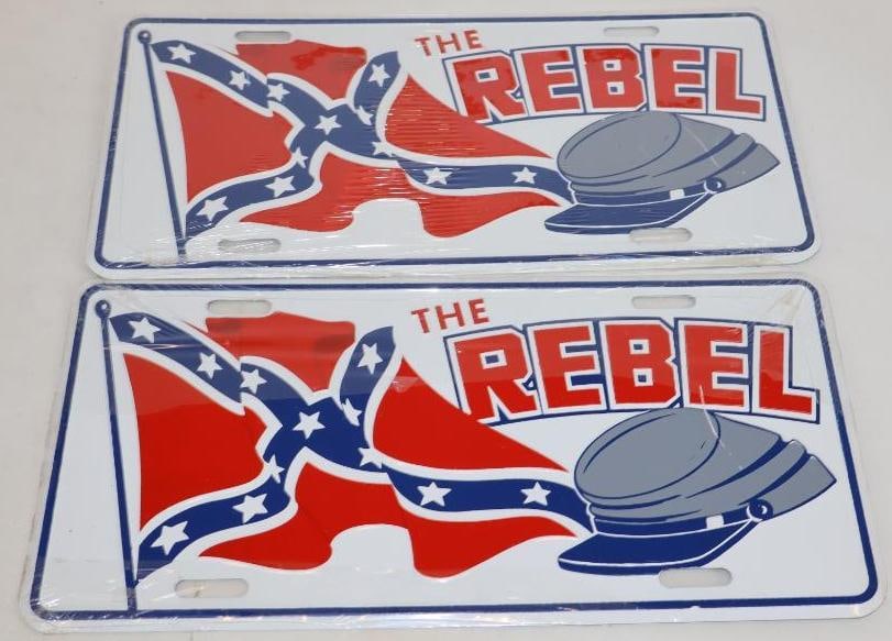 Pair of NOS The Rebel Confederate Flag Booster License Plates (1 of 2)