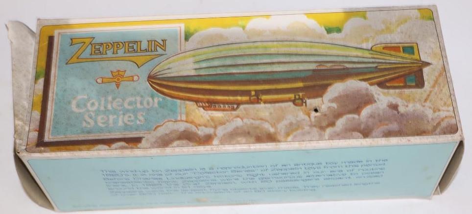 Tin Litho Wind Up Zeppelin Toy In Original Box: 9.50" x 3.25" x 3.50"
