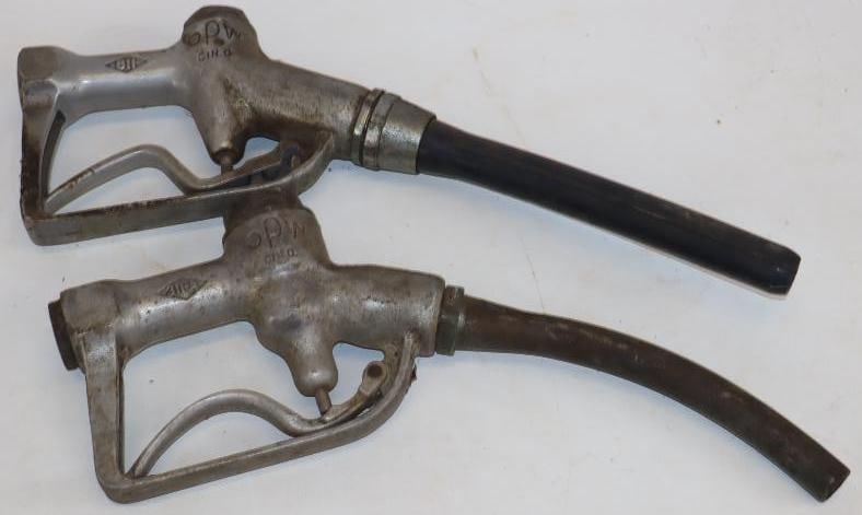 Group of 2 OPW Models 811 And 311 A Gas Pump Nozzles: largest is 16" x 2" x 5"