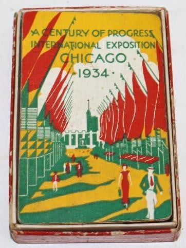 1934 Chicago A Century Of Progress International Exposition Deck Of Cards In Original Box: 2.25" x 3.75" x .75"
