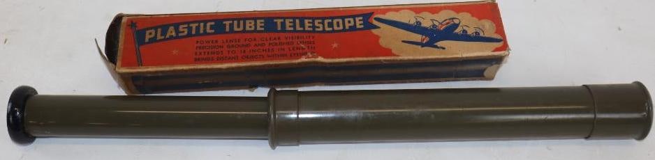 1930's Plastic Tub Telescope In Original Box: 11" x 2" x 2"
