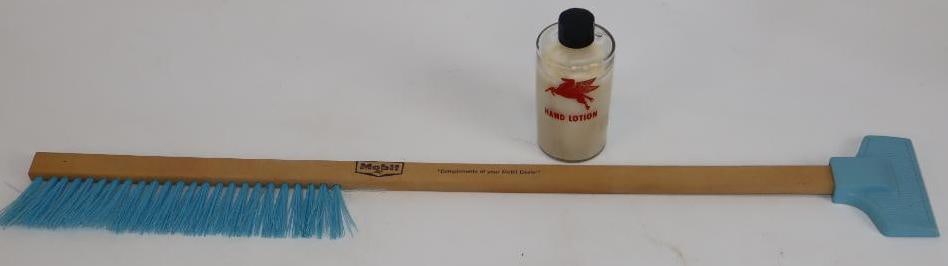 Group of 2 Mobiloil Advertising Snow Brush, and Glass Hand Lotion Bottle (1 of 3)