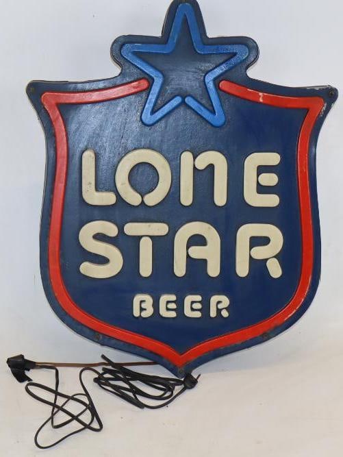 Lone Star Beer Light Up Advertising Sign: has a couple of cracks around edges, lights up 21.50" x 17.50" x 4"