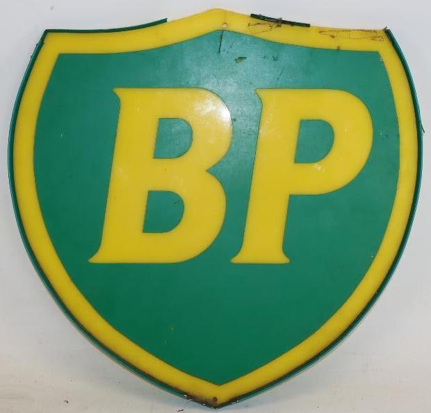 Plastic British Petroleum Shield Shaped Sign: 16.50" x 16.50" x 1"