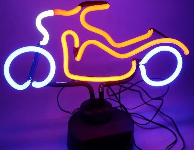 Red And White Light Up Neon Motorcycle Sign: lights up 15" x 6" x 12"
