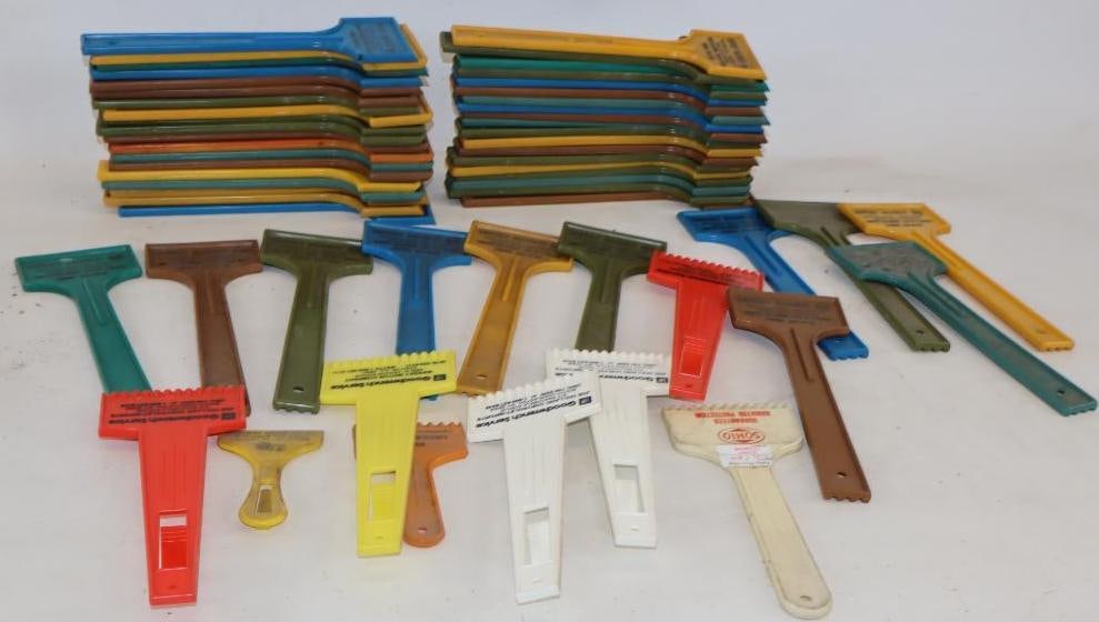 Group of 50 Gas Station Advertising Ice Scrapers: 10.50" x 3.50" is the largest