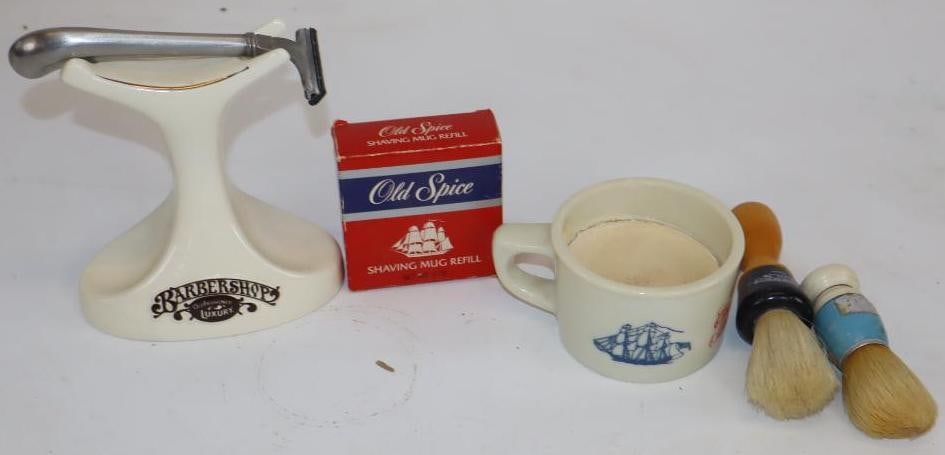 Group of 6 Old Spice Shaving Mug Refill, Mug, Brushes, Razor, and Shaving Stand (1 of 4)