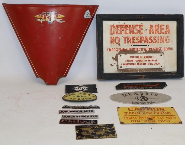 Group of 12 Advertising Signs, Plaques, and Bob-O-Link Sled Cover: Largest is 18.5" x 13.5" x 2"