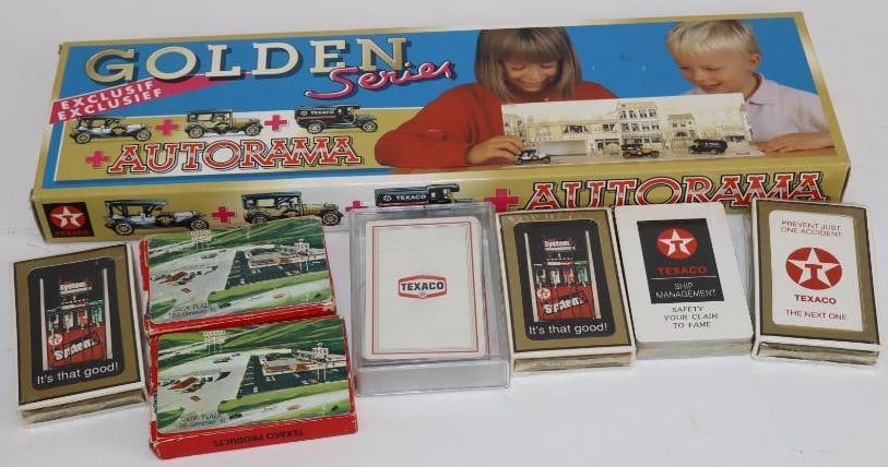 Group of 8 Texaco Advertising Playing Cards, and Autorama Game: Largest is 16.5" x 5" x 1.5"