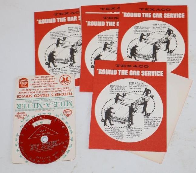 Group of 6 Texaco Advertising Mile-A-Meter and Car Wash Pamphlets: Largest is 3.25" x 4"