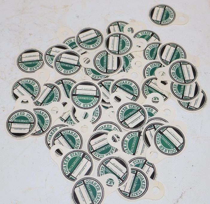 Group of 46 Unused Quaker State Oil Change Reminder Tags: 1.50" x 2" each
