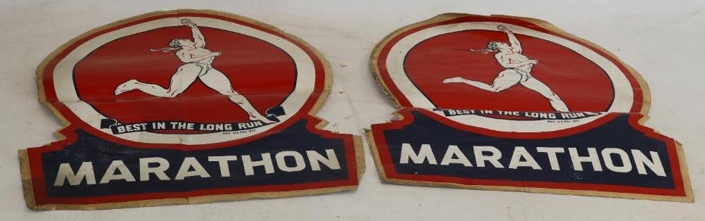 Group of 2 Marathon Best In The Long Run Gas Pump Decal Stickers: 19" x 25" each