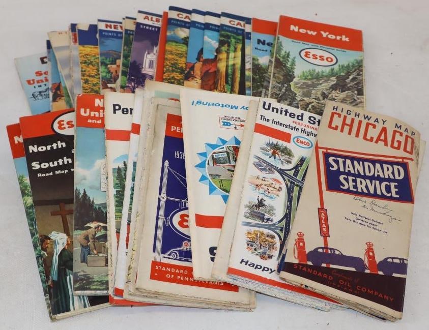 Group of 36 Standard, Esso, Enco, Exxon And RPM Gas Station Advertising Road Maps: 9" x 4" each