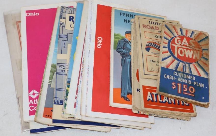 Group of 16 Atlantic Richfield And Gastown Maps And Stamp Book: largest is 9" x 6"