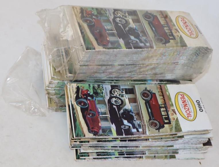 Group of 72 Pennzoil Gas Station Road Maps With Early Car Pictures: 9" x 4" each