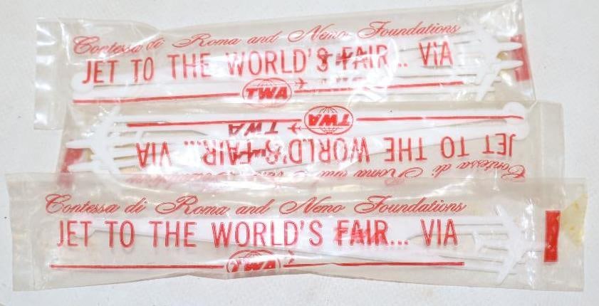 Group of 5 Jet To Worlds Fair TWA Plane Shaped Stir Sticks (1 of 2)