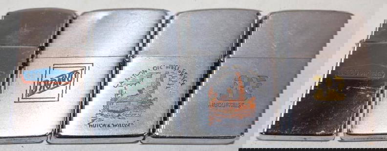 Group of 4 Zippo Advertising Lighters: l.50" x 2.25" is the largest