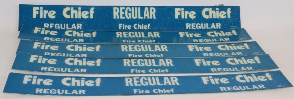 Group of 5 Texaco Fire Chief Regular Gas Pump Advertising Signs: Dated 7/79. 34" x 4" each