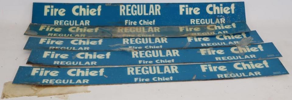 Group of 5 Texaco Fire Chief Regular Gas Pump Advertising Signs: Dated 7/79. 34" x 4" each