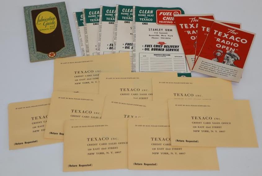 Group of 18 Texaco 1927 Pocket Lubrication Guide, Heating Oil Service Records, Credit Card Mailers, (1 of 5)