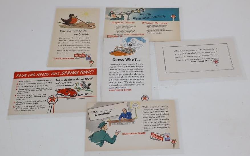 Group of 6 Different Unused 1940's Texaco Advertising Postcards: 5.75" x 3.5" each
