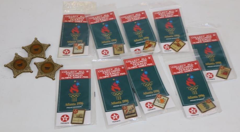 Group of 12 Texaco Advertising 1996 Olympic Pins, and Childrens Sheriff Badges (1 of 6)