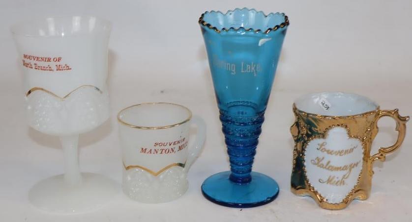 Group of 4 Flash Glass Souvenir Goblets and Cups From North Branch, Manton, Kalamazoo, and Spring (1 of 3)