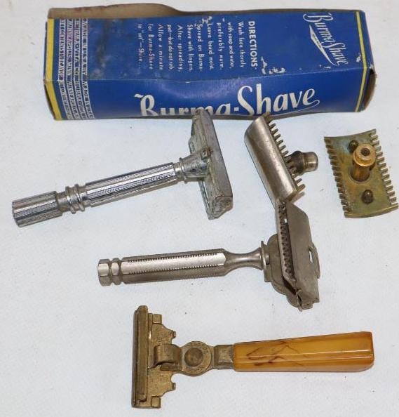 Group of 6 Early Razors And Burma-Shave Brush In Original Box (1 of 2)