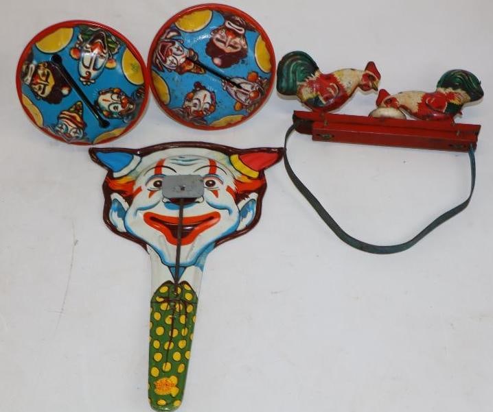 Group of 4 Early Tin Litho Noise Makers` (1 of 2)