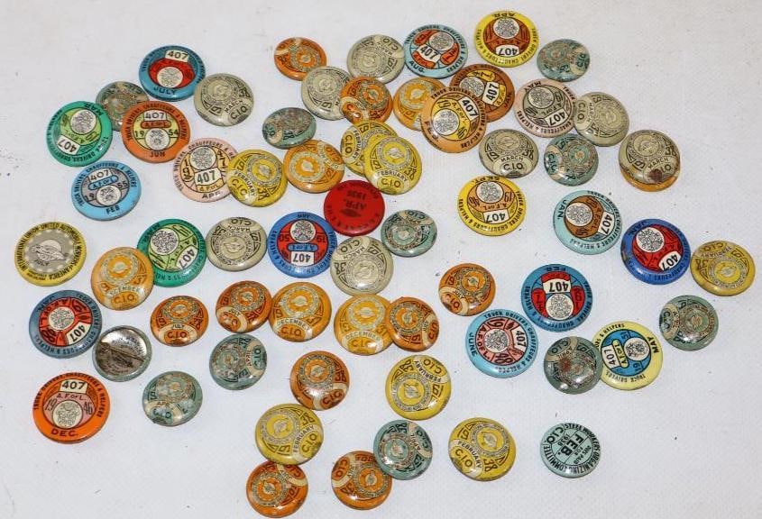Group of 43 1930's - 1950's Truck Drivers And Chauffeur Association Union Pin Back Badges: 1" x 1" each
