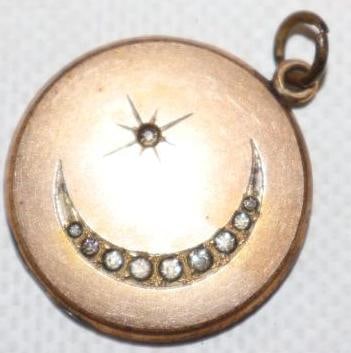 Victorian Gold Filled Moon And Stars Diamond Locket: 1" x 1"