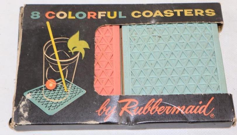 Group of 8 1960's Rubbermaid Colorful Coasters: 7" x 4.50"