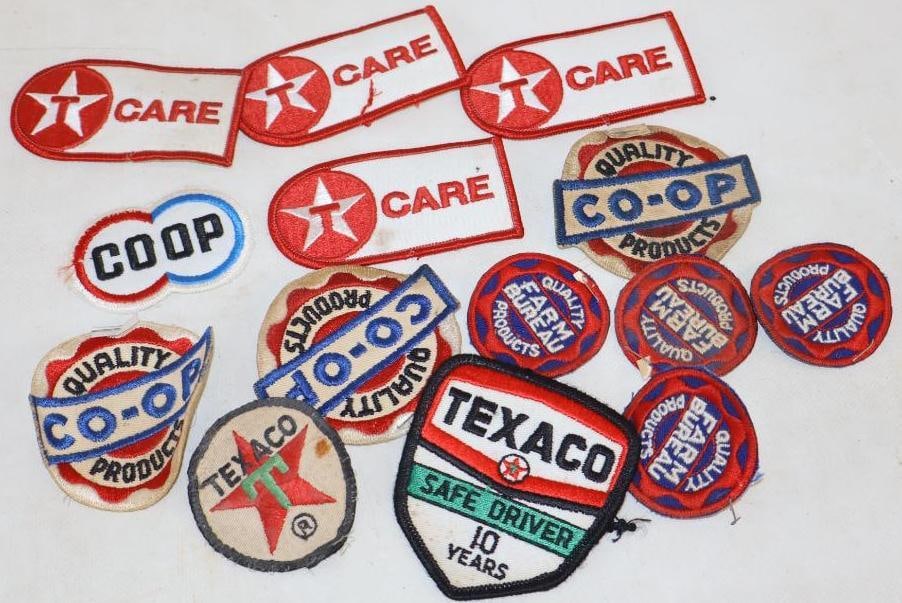 Group of 14 Texaco And Coop Advertising Gas Station Patches: largest is 3" x 3"