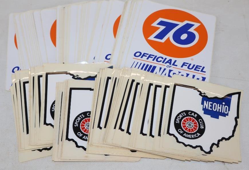 Group of 144 Union 76 Racing And Sports Car Club Of America Stickers: largest is 6" x 5"