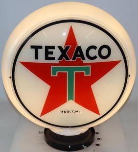 Texaco 13.5" Milk Glass Gas Pump Globe: This is a nice pair of 13.5" Texaco lenses on a narrow screw base body. 17" x 16" x 6" overall.