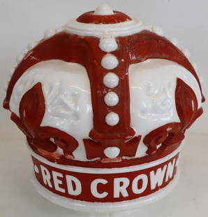 Standard Red Crown Raised Letter Gas Pump Globe: This globe has all original paint, with some areas of slight wear and fading to the red. The glass itself is in overall good condition with no chips or breaks. 16" x 16" x 16".
